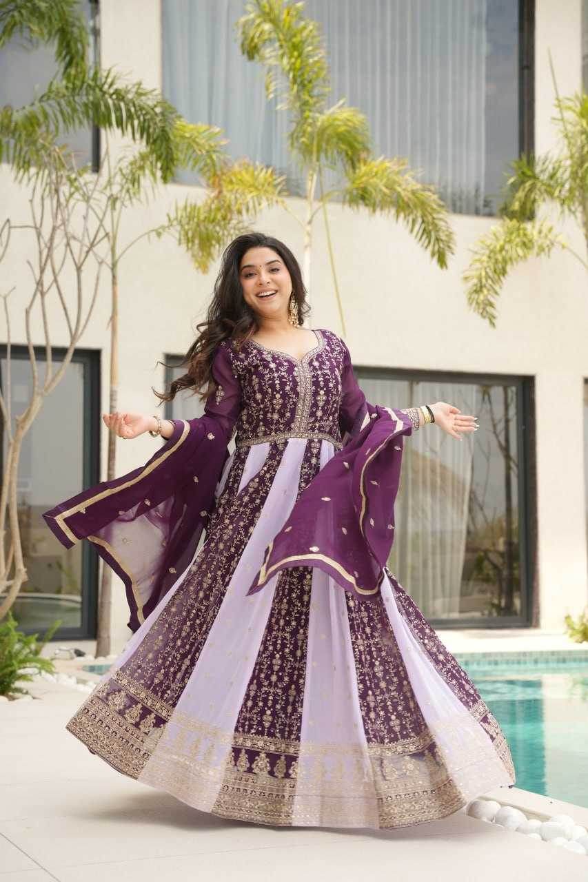 Faux Blooming Gown With Dupatta Sequin Gowns - MYLUXURY LANE ENTERPRISE